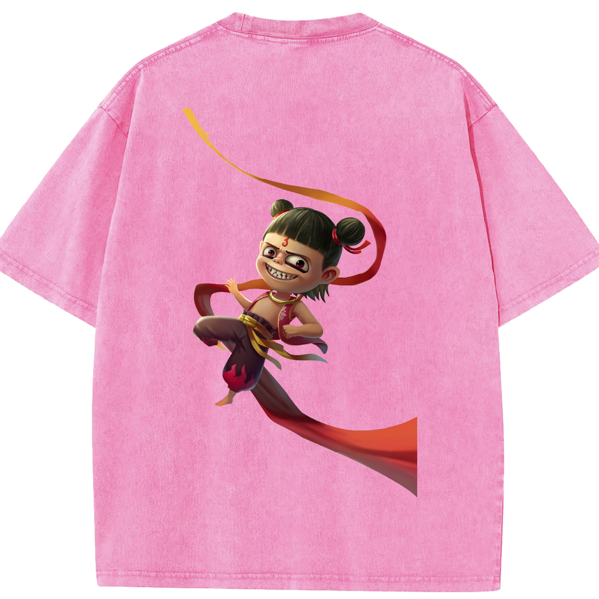 （画像用） Ne Zha 2 ナタ 魔童の大暴れ 綿100% ヴィンテージ風 半袖Tシャツ（背面プリント）